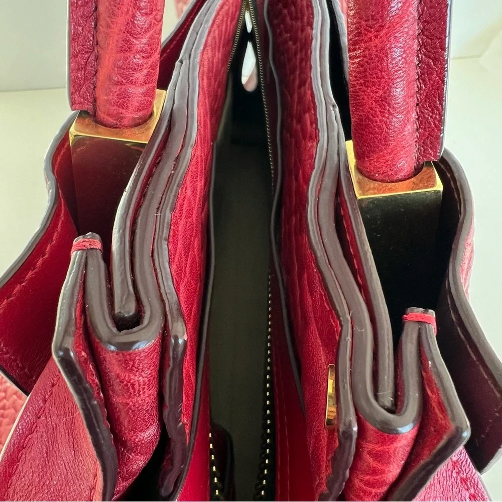 CHLOE Dree Red Structured Pebbled Leather Gold Hardware Shoulder Tote Satchel